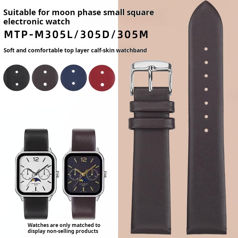 Moonphase Complication Watch - 20mm Koeienhuid Horlogeband Voor Casio Kleine