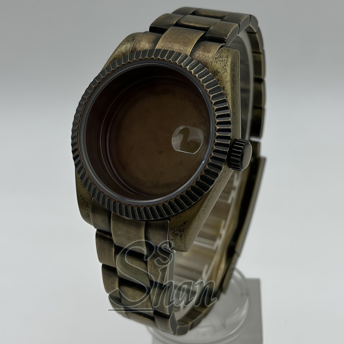 Bronze Case Watch - 39MM Bronskleurige Horlogekastset met Groeven, Saffierglas,